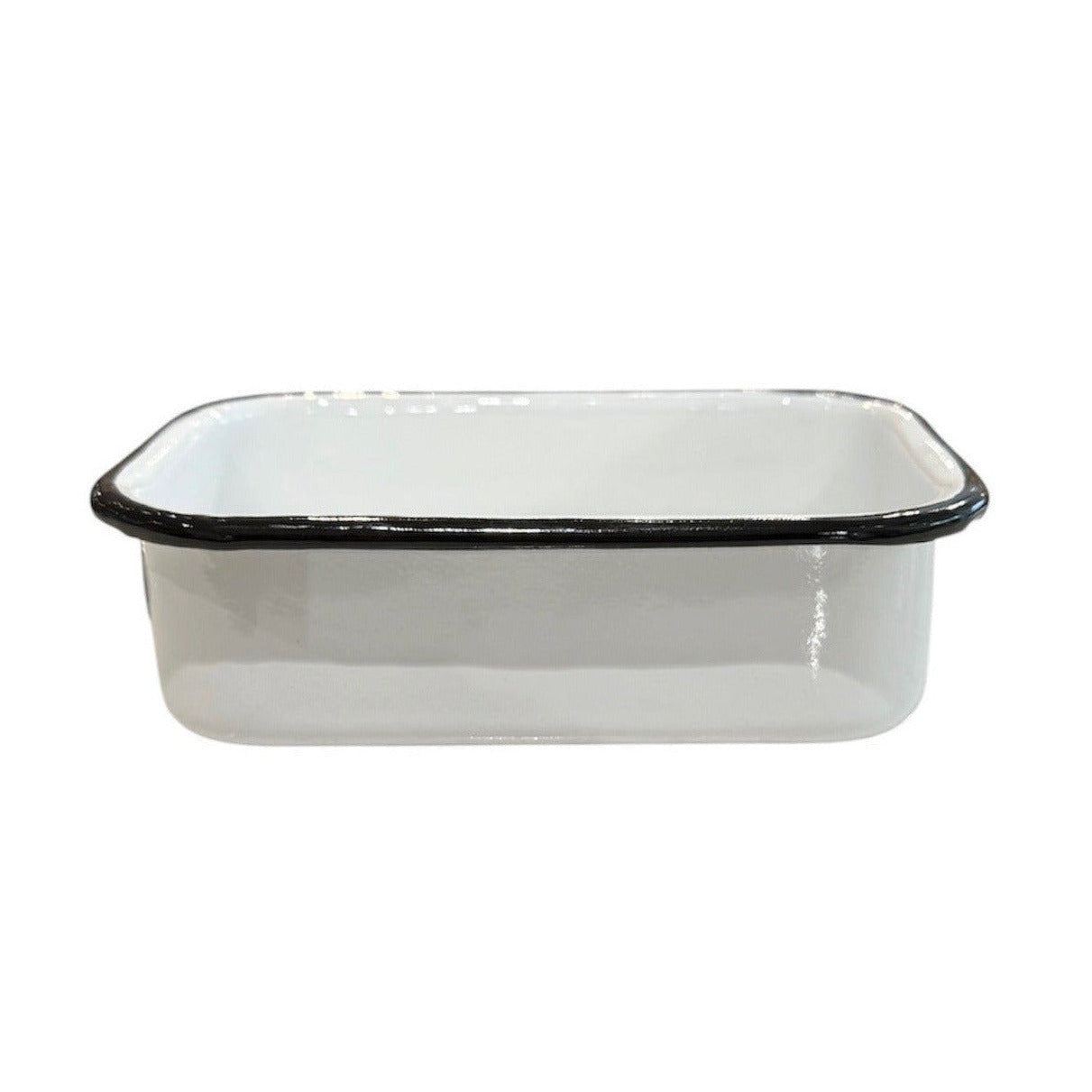 Rectangular Tray Enamel White with Black Rim
