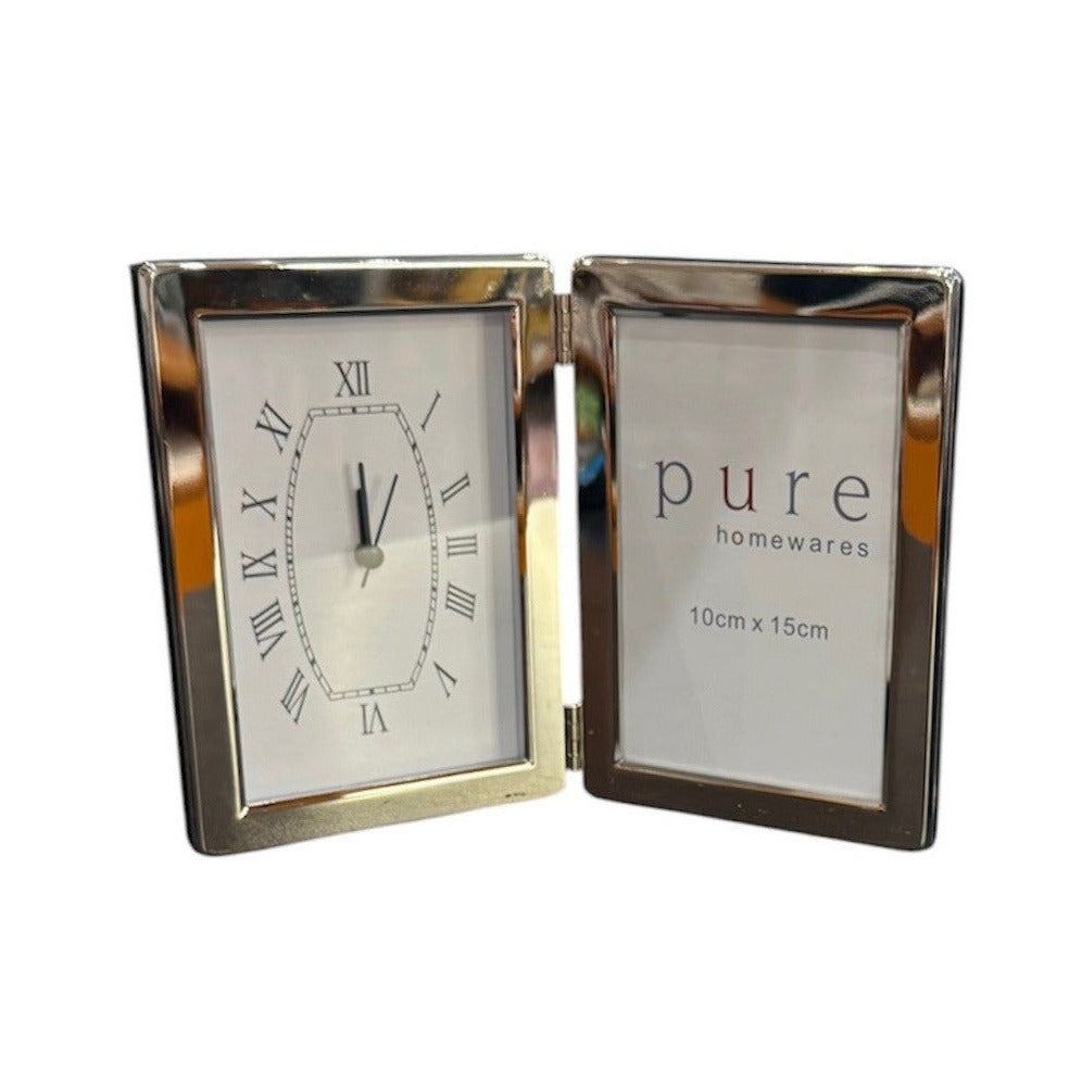 Silver Photo Frame with Clock 10cm x 55cm