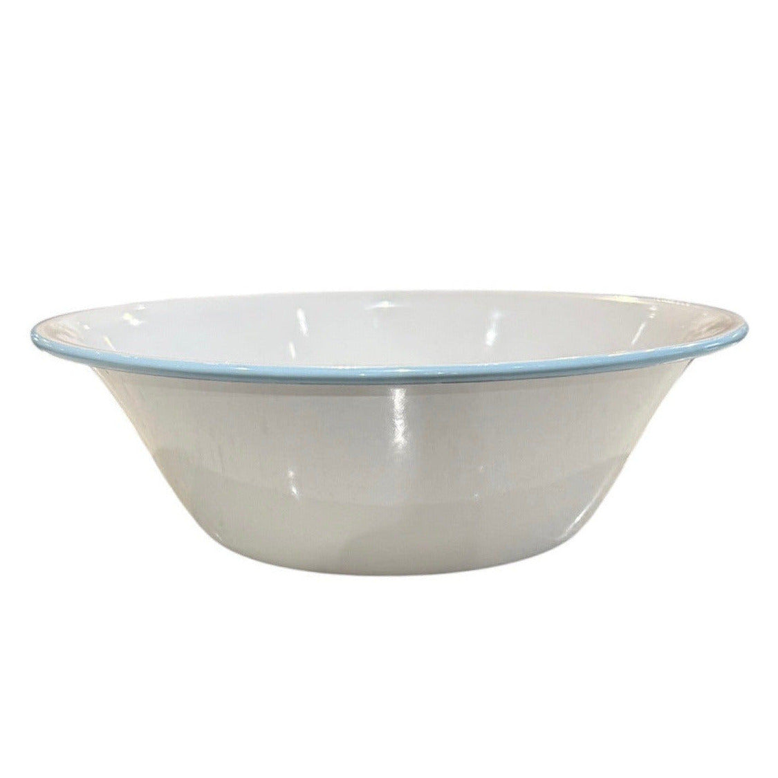 Bowl Enamel White with Light Blue Rim 24cm