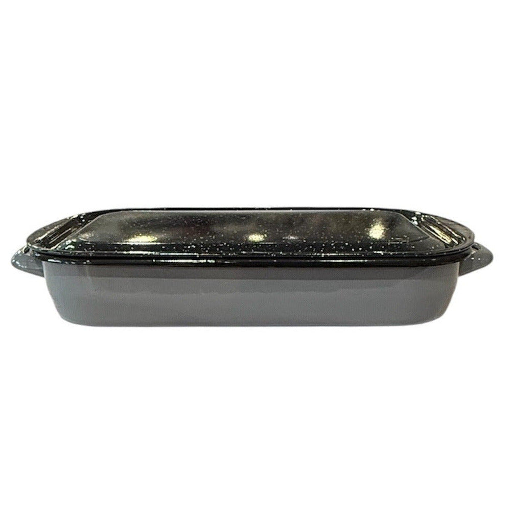 Baking Dish Enamel with Lid Grey and Black Rim - 36cm