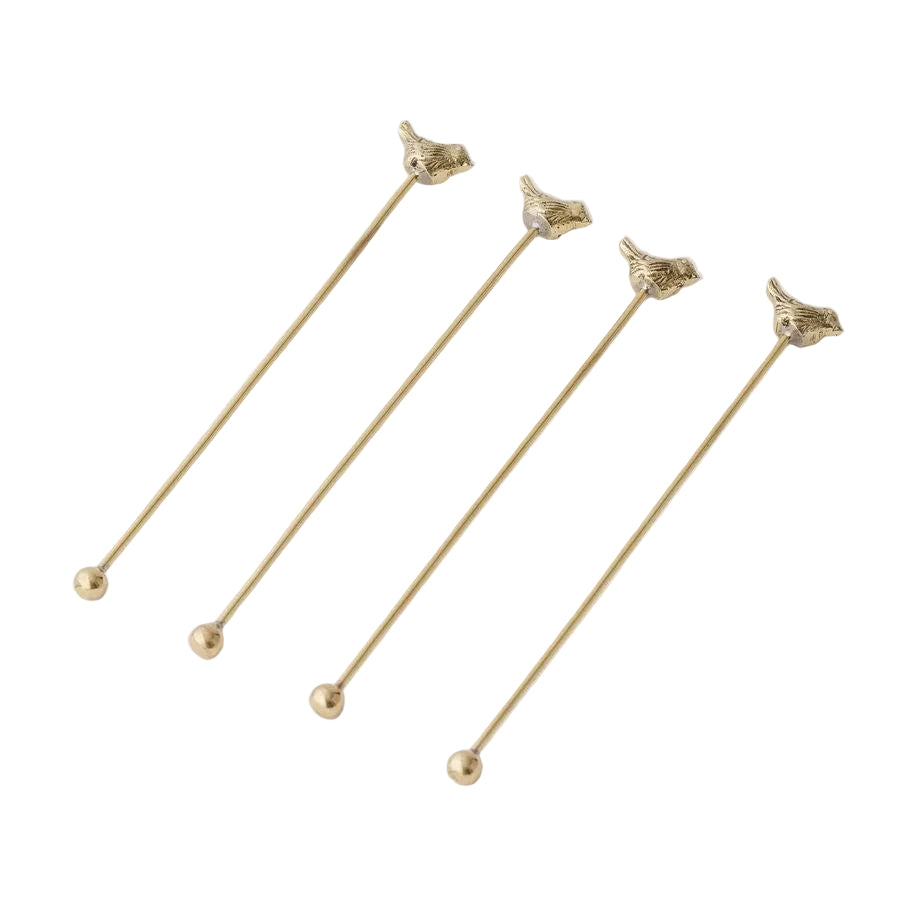 Bird Set of 4 Cocktail Stirrers - Gold