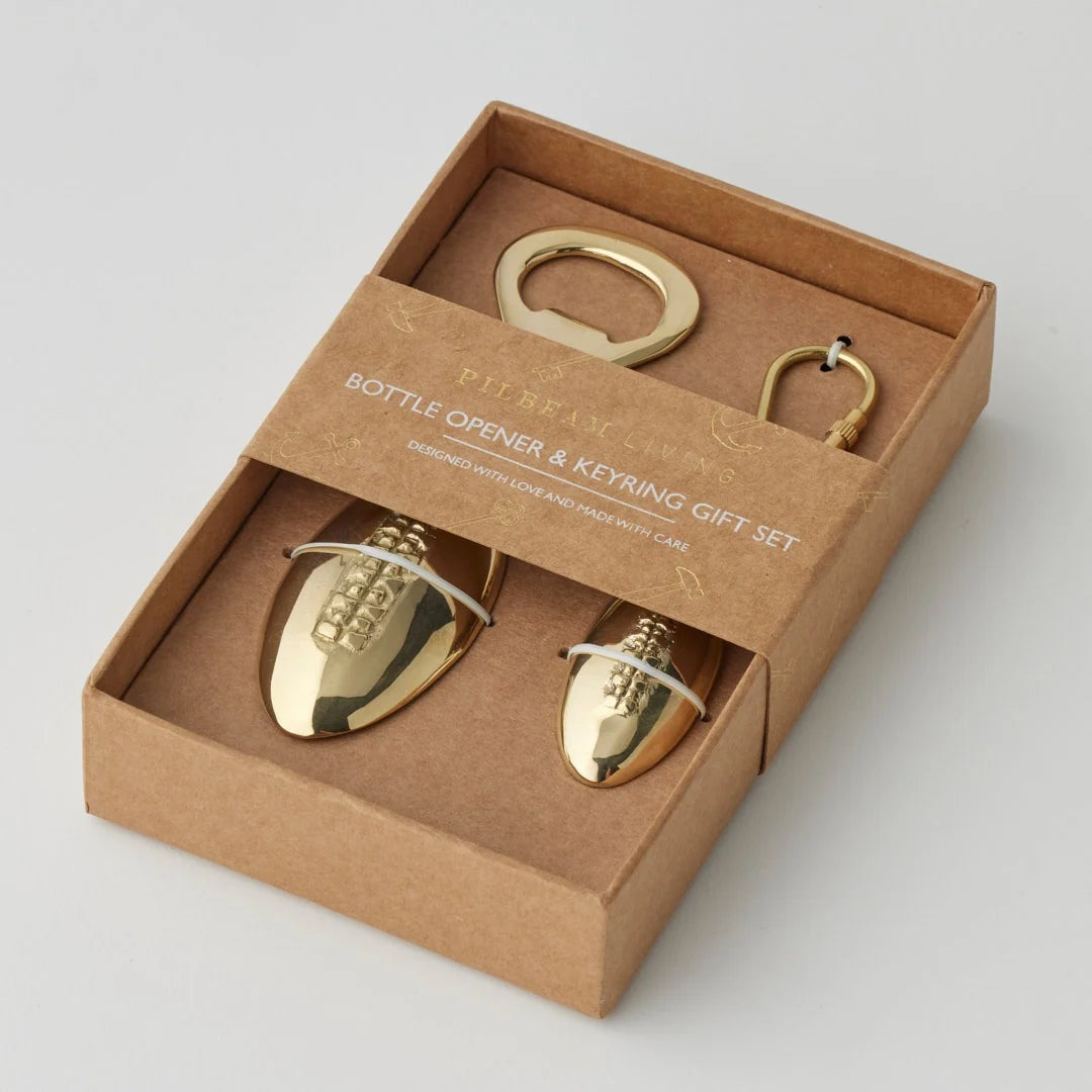 Football Bottle Opener and Keyring Set Brass