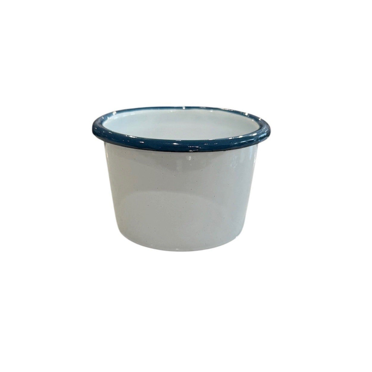 Creme Brulee Enamel Dish White with Blue Rim