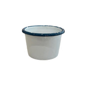 Creme Brulee Enamel Dish White with Blue Rim