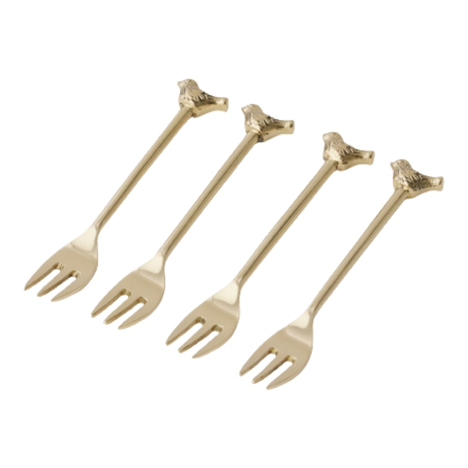 Bird Set of 4 Cocktail Forks - Gold