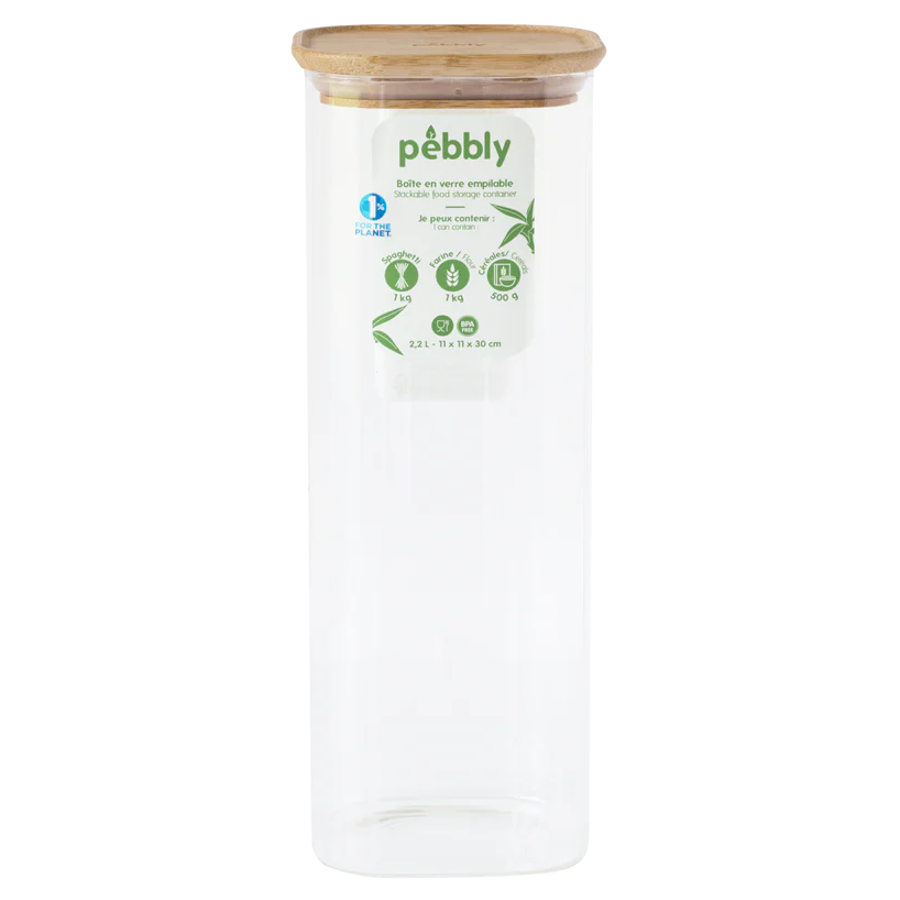 Pebbly Stackable Glass and Bamboo Canister 2.2L