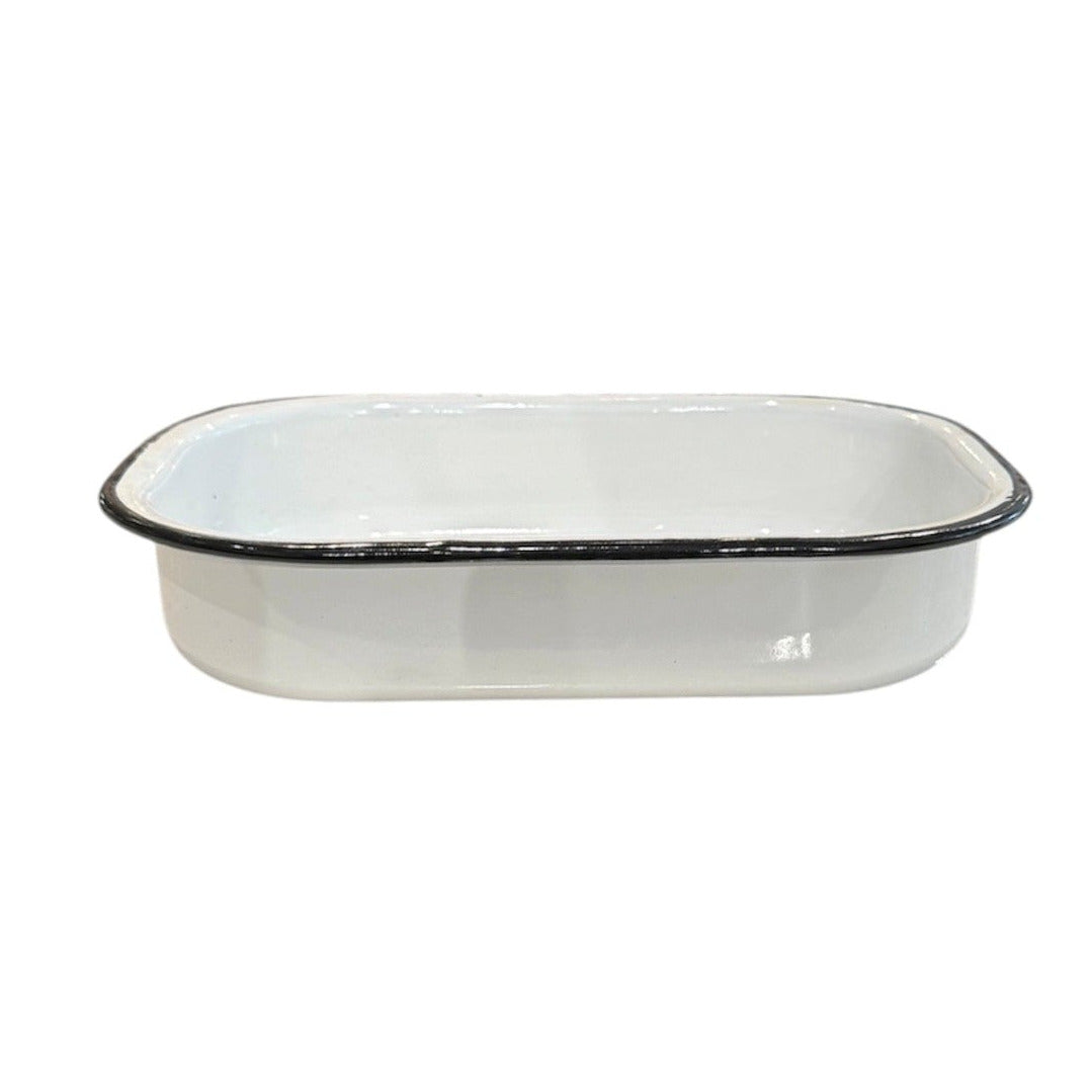 Rectangle Tray Enamel White with Black Rim