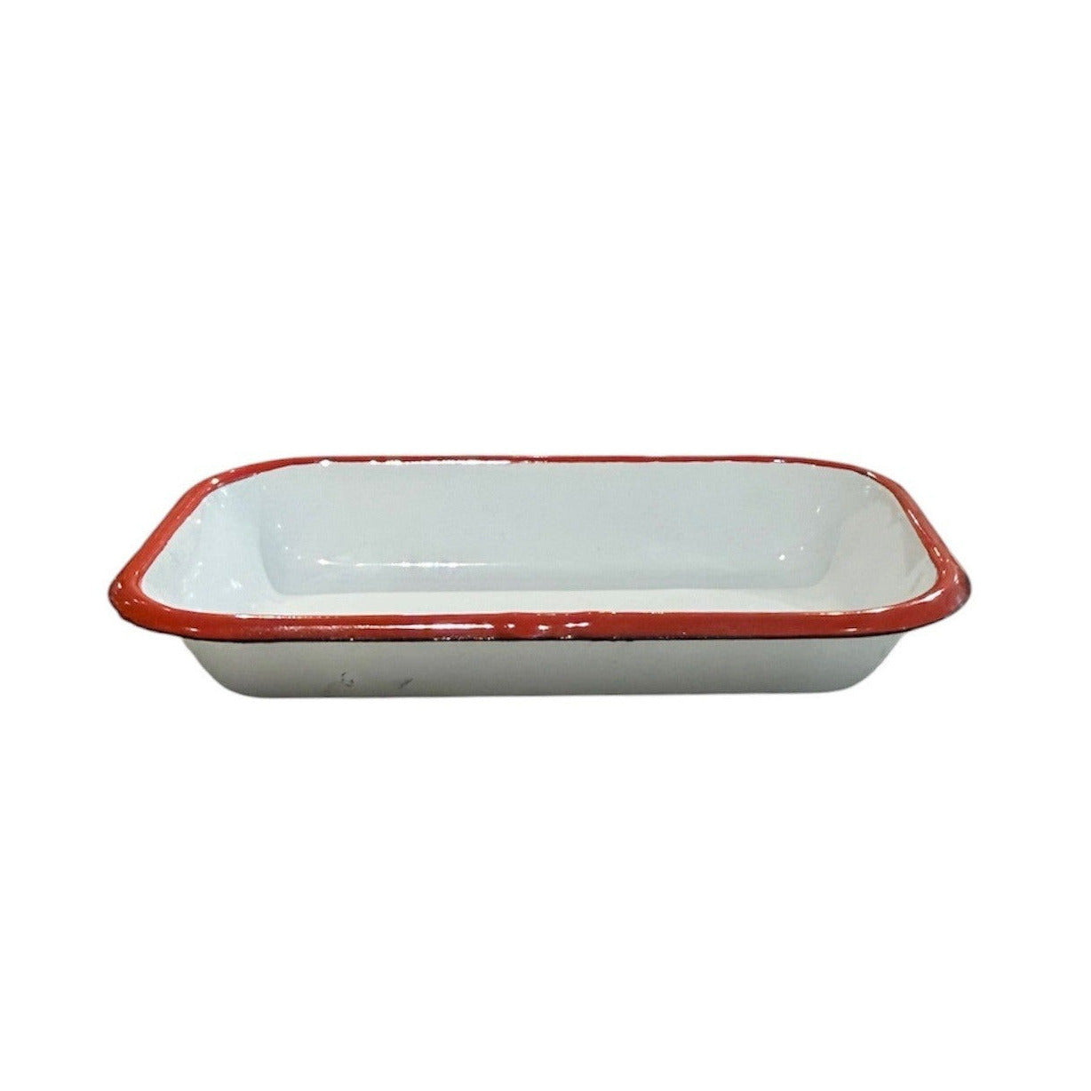 Pickle Tray Enamel White with Red Rim