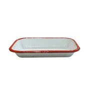 Pickle Tray Enamel White with Red Rim