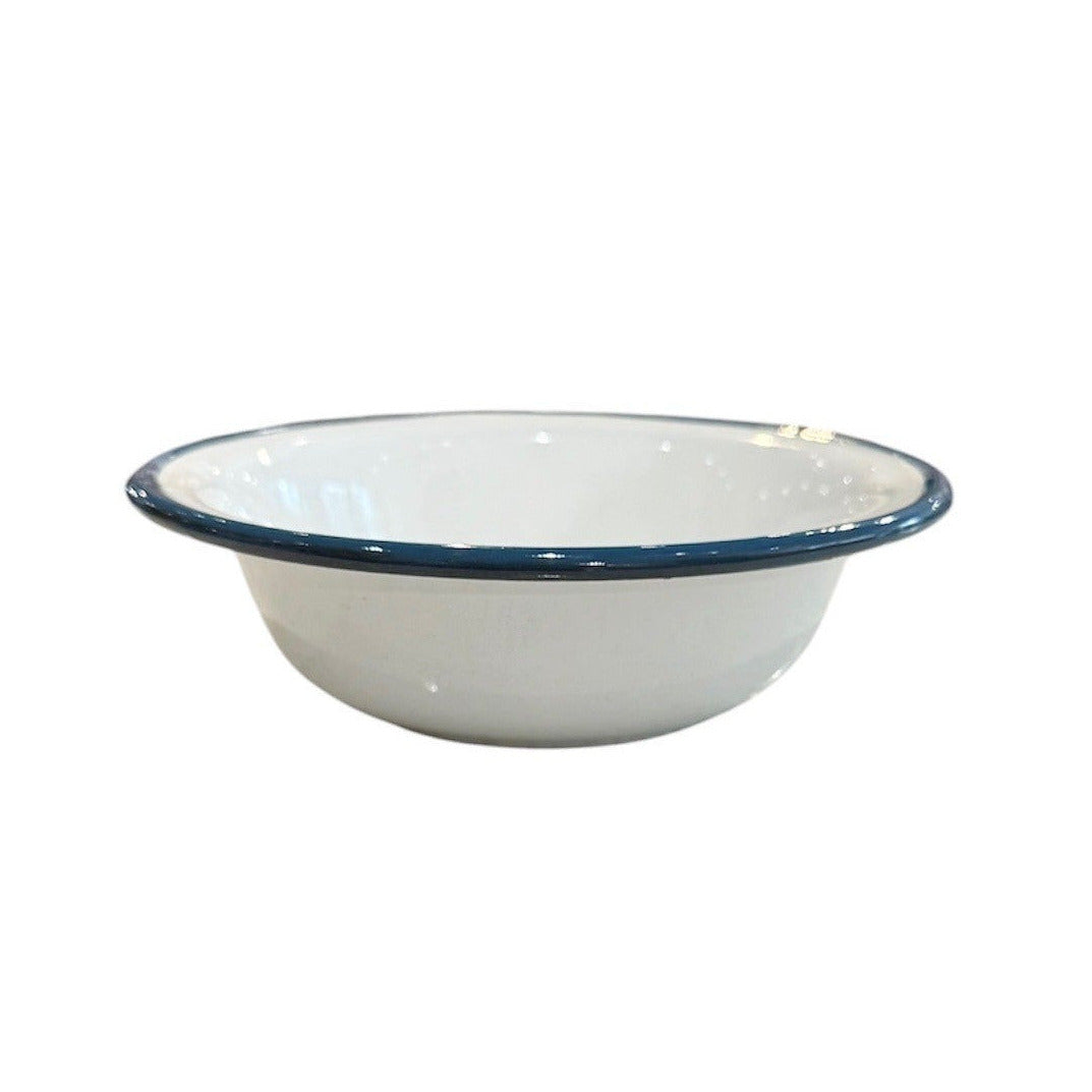 Bowl Enamel White with Blue Rim 14.5cm