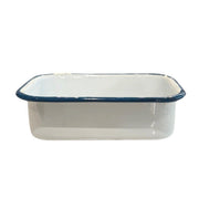 Rectangular Tray Enamel White with Blue Rim