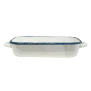 Baking Dish  Enamel White with Blue Rim