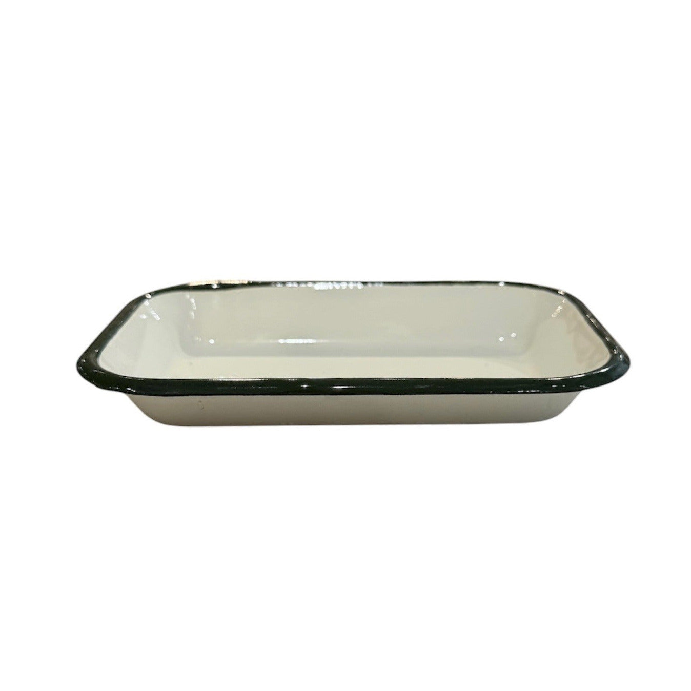 Pickle Tray Enamel Cream with Green Rim