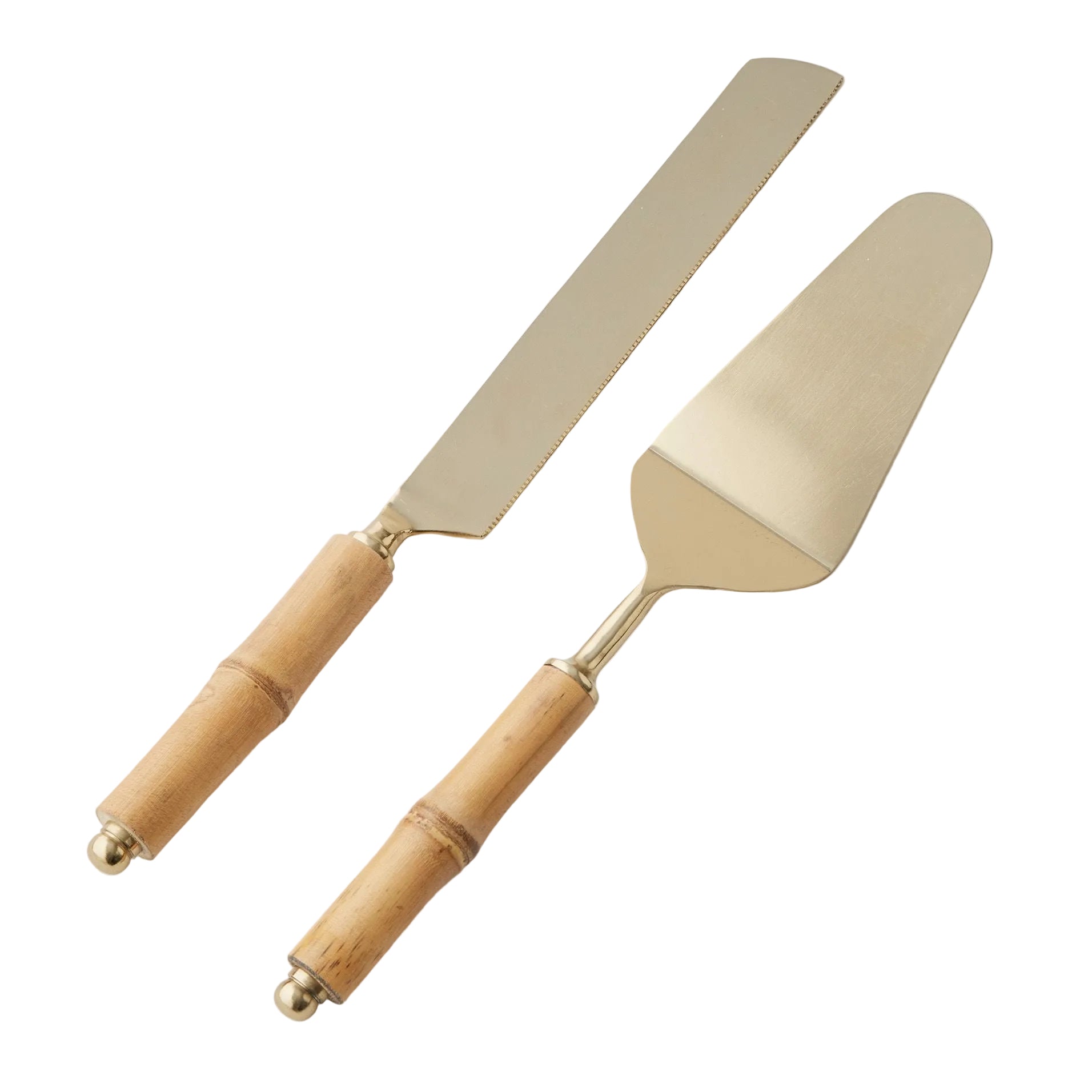 Bambu Set of 2 Cake Servers - Bamboo & Gold