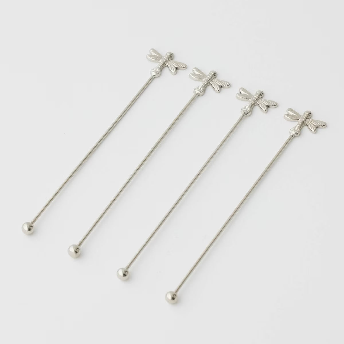 Dragonfly Set of 4 Cocktail/Drink Stirrers - Silver