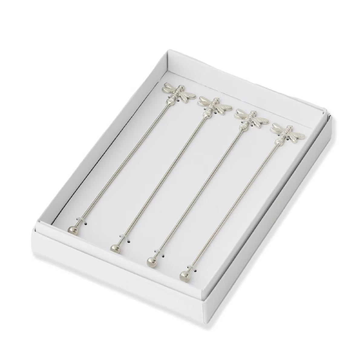 Dragonfly Set of 4 Cocktail/Drink Stirrers - Silver