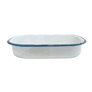 Rectangle Tray Enamel White with Blue Rim