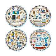 Pure Ruffy Ceramic Round Greek Coasters - Set of 4