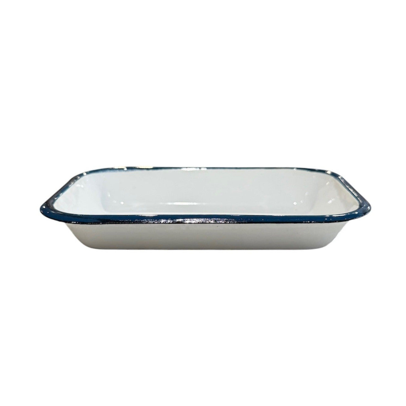 Pickle Tray Enamel White with Blue Rim