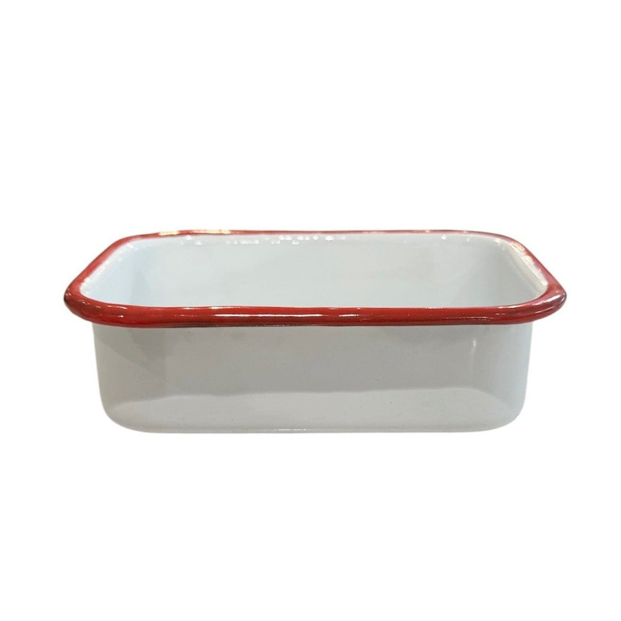 Rectangular Tray Enamel White with Red Rim