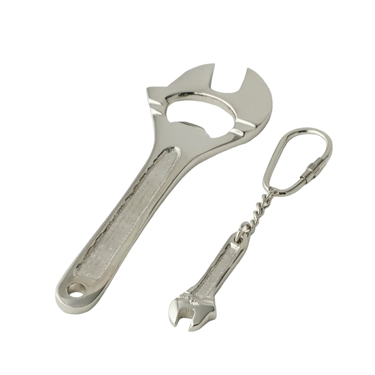 Wrench Bottle Opener and Keyring Set Silver