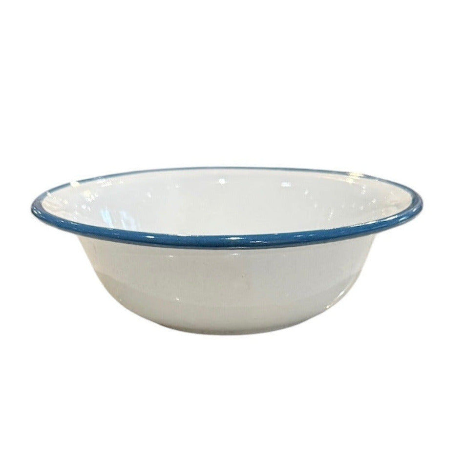 Bowl Enamel White with Blue Rim 20.5cm