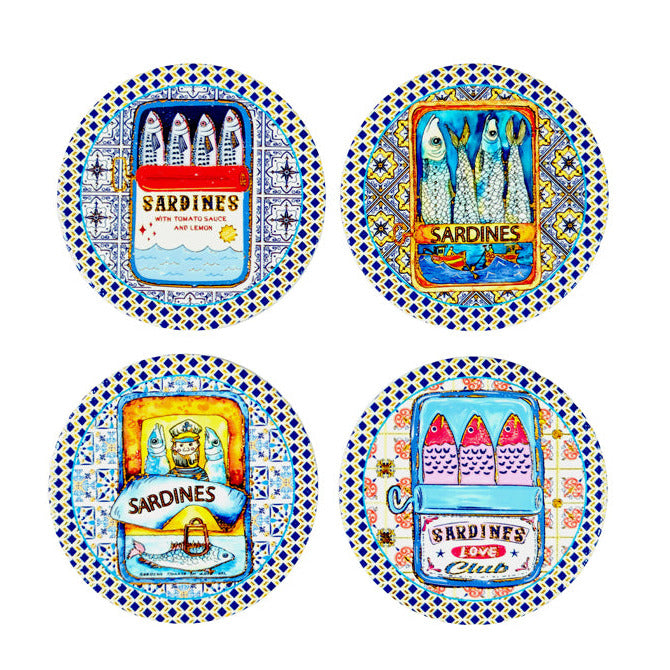 Pure Napoli Ceramic Round Sardine Coasters - Set of 4