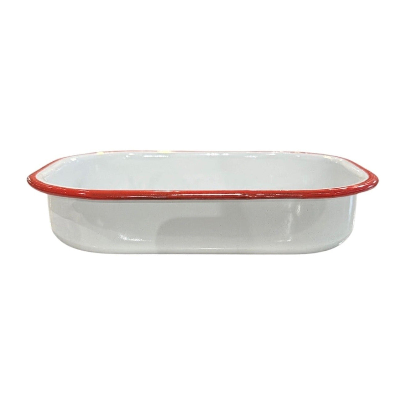 Rectangle Tray Enamel White with Red Rim