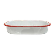 Rectangle Tray Enamel White with Red Rim