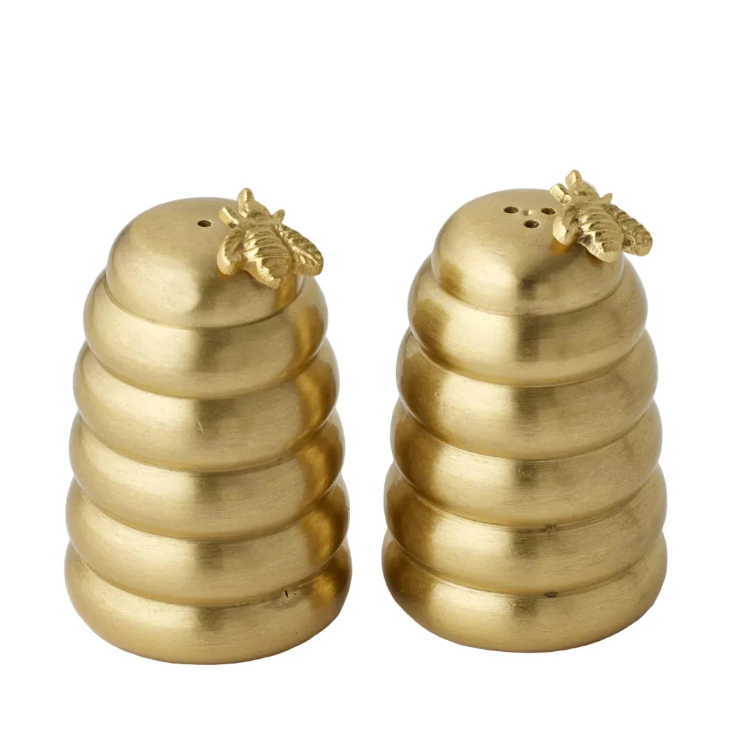 Beehive Salt & Pepper Shakers Set of 2 Gold