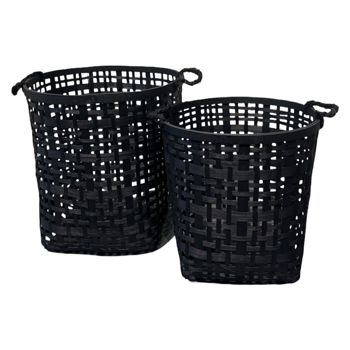 Boda Round Rattan Set of Two Large Baskets - Black