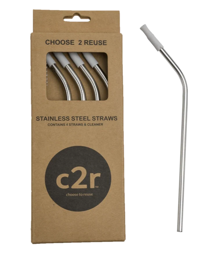 Choose 2 Reuse Stainless Steel and Silicone Straws Set of 4 - Grey