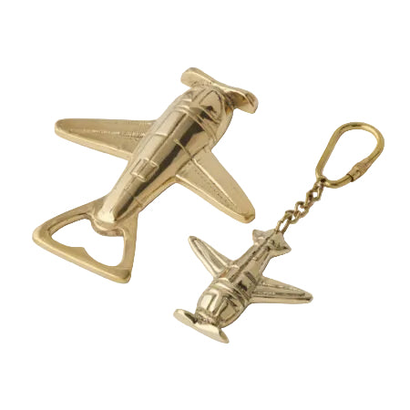 Plane Bottle Opener and Keyring Set Brass