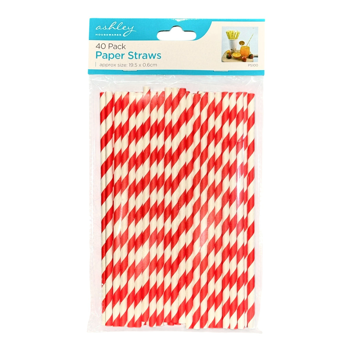 Paper Straws Pack of 40 - Red and White Vintage Stripe