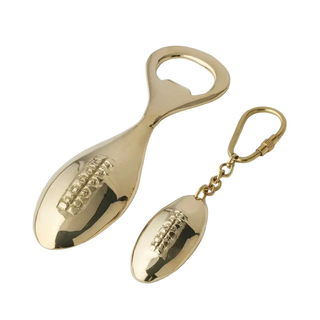 Football Bottle Opener and Keyring Set Brass