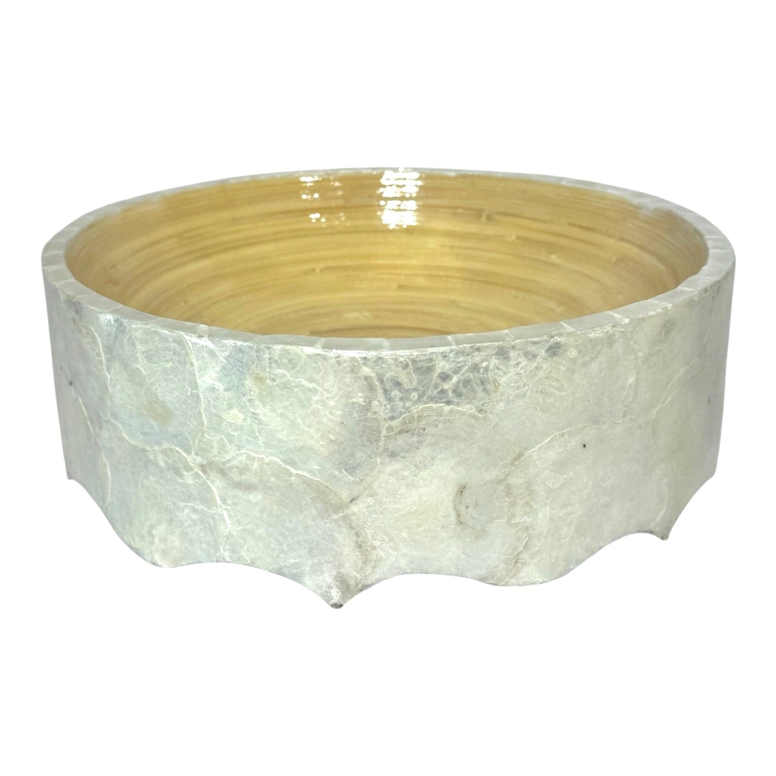 Capiz Decor Bowl Pearl Inlay and Bamboo