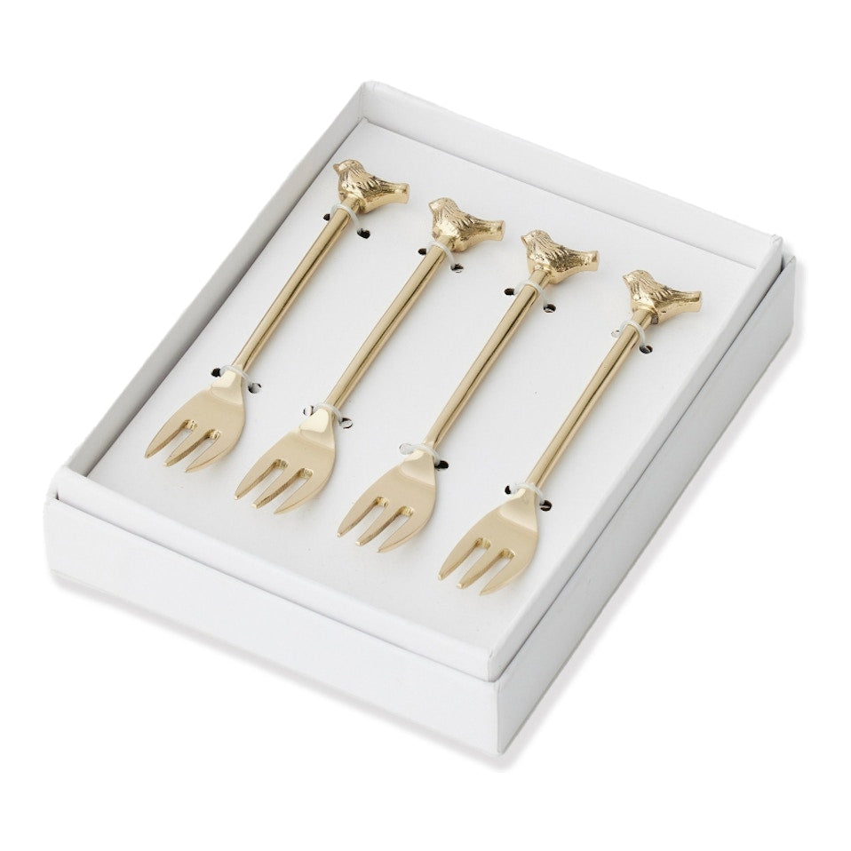 Bird Set of 4 Cocktail Forks - Gold