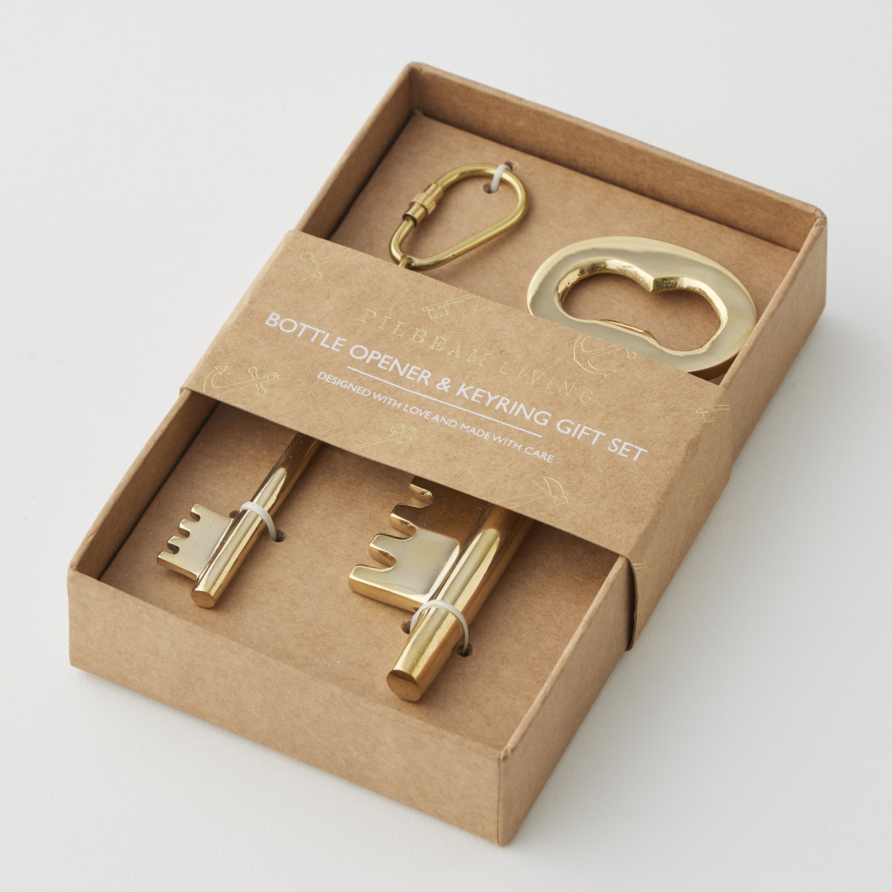 Key Bottle Opener and Keyring Set Brass