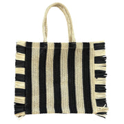 Ivory House Sol Woven Fringed Tote Bag Black and Natural