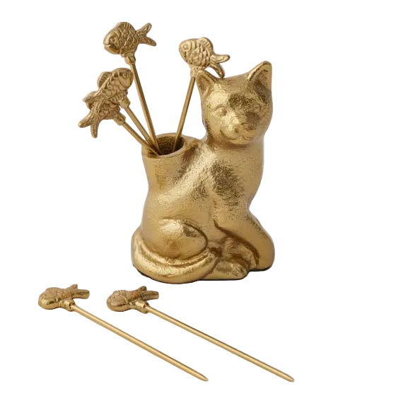 Purrfect Cat Cocktail Picks Set of 6 - Gold