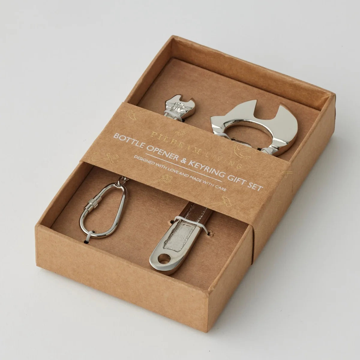 Wrench Bottle Opener and Keyring Set Silver