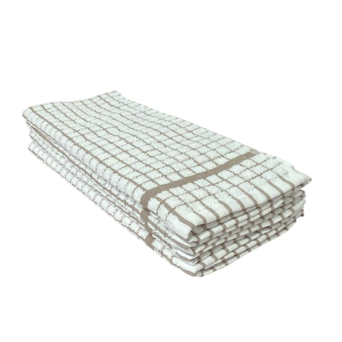 Cotton Check Absorbent Tea Towels Stone Pack of 4