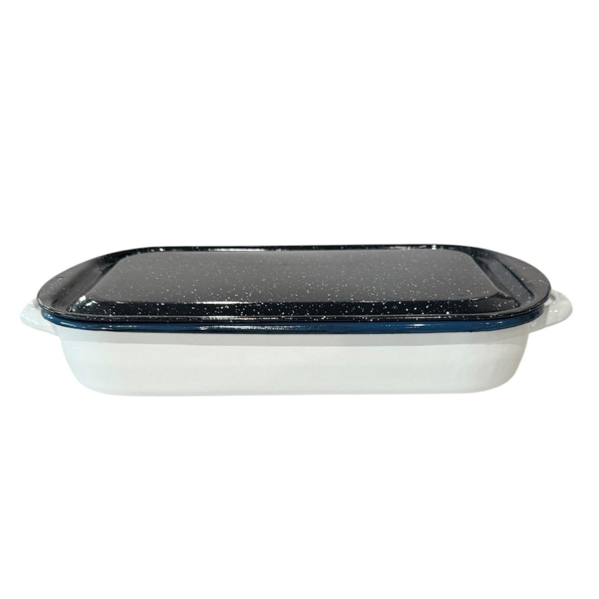Baking Dish Enamel with Lid White with Blue Rim - 36cm