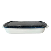 Baking Dish Enamel with Lid White with Blue Rim - 36cm