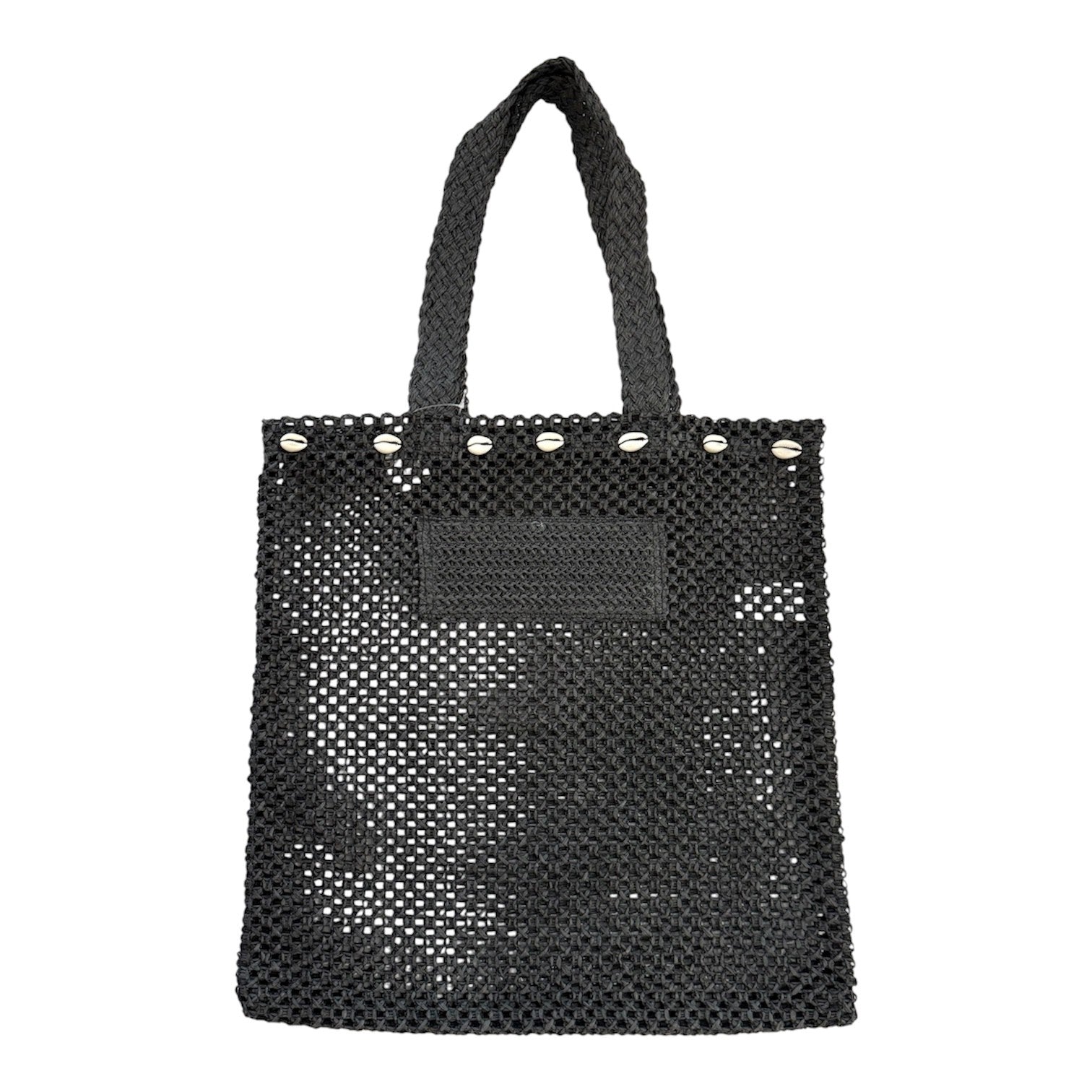 Ivory House Sol Woven Tote Bag with Shells Black