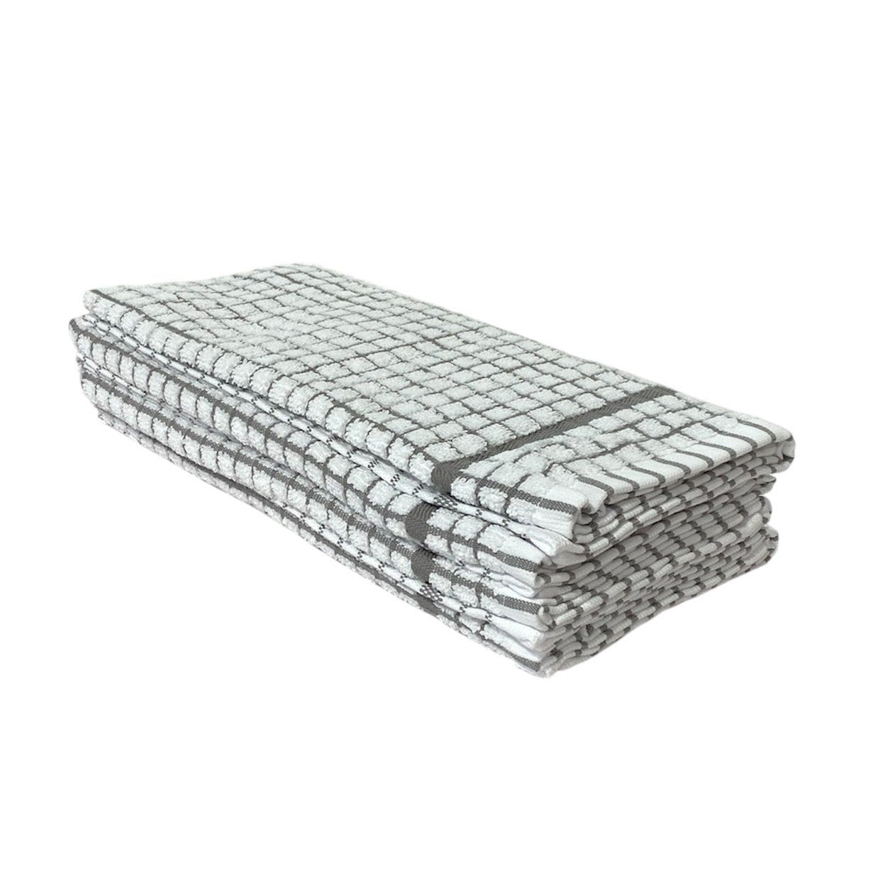 Cotton Check Absorbent Tea Towels Grey Pack of 4