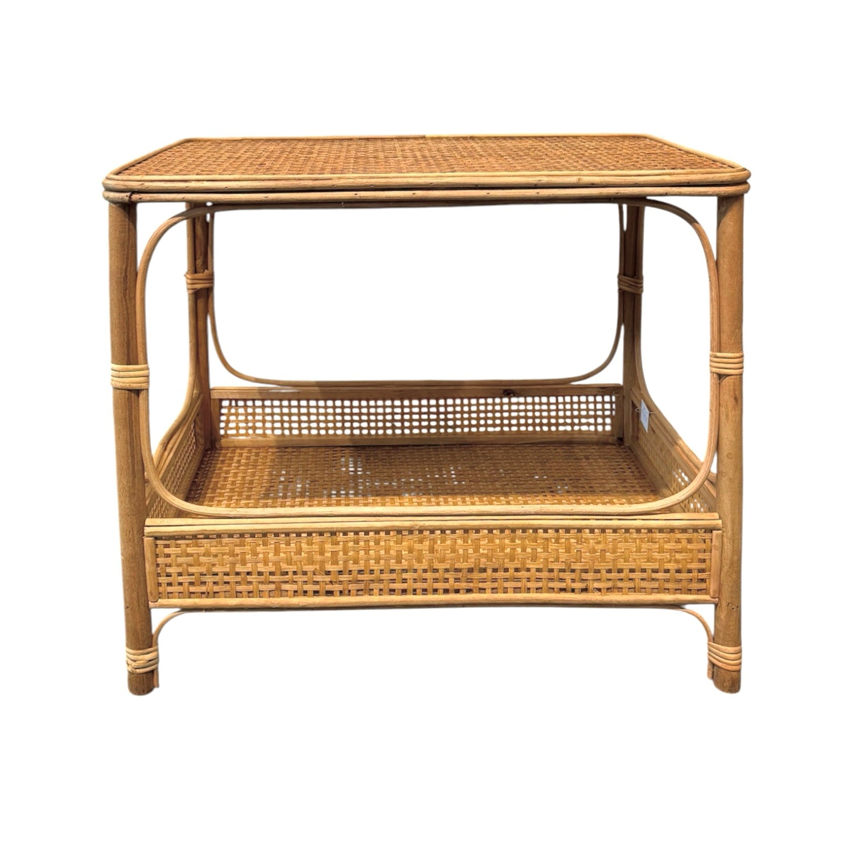 Holt Rattan Rectangle Side Table with Shelf - Natural