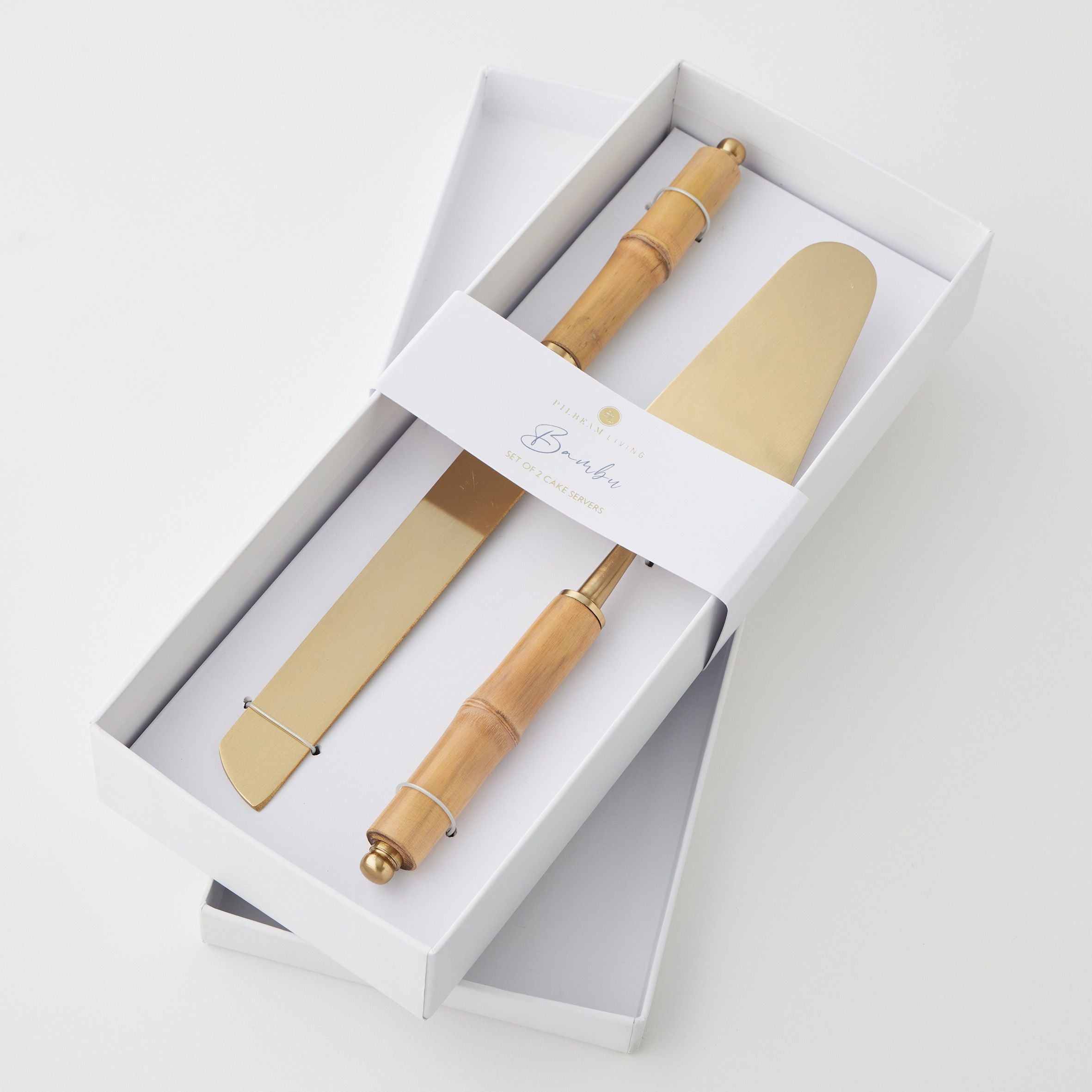 Bambu Set of 2 Cake Servers - Bamboo & Gold
