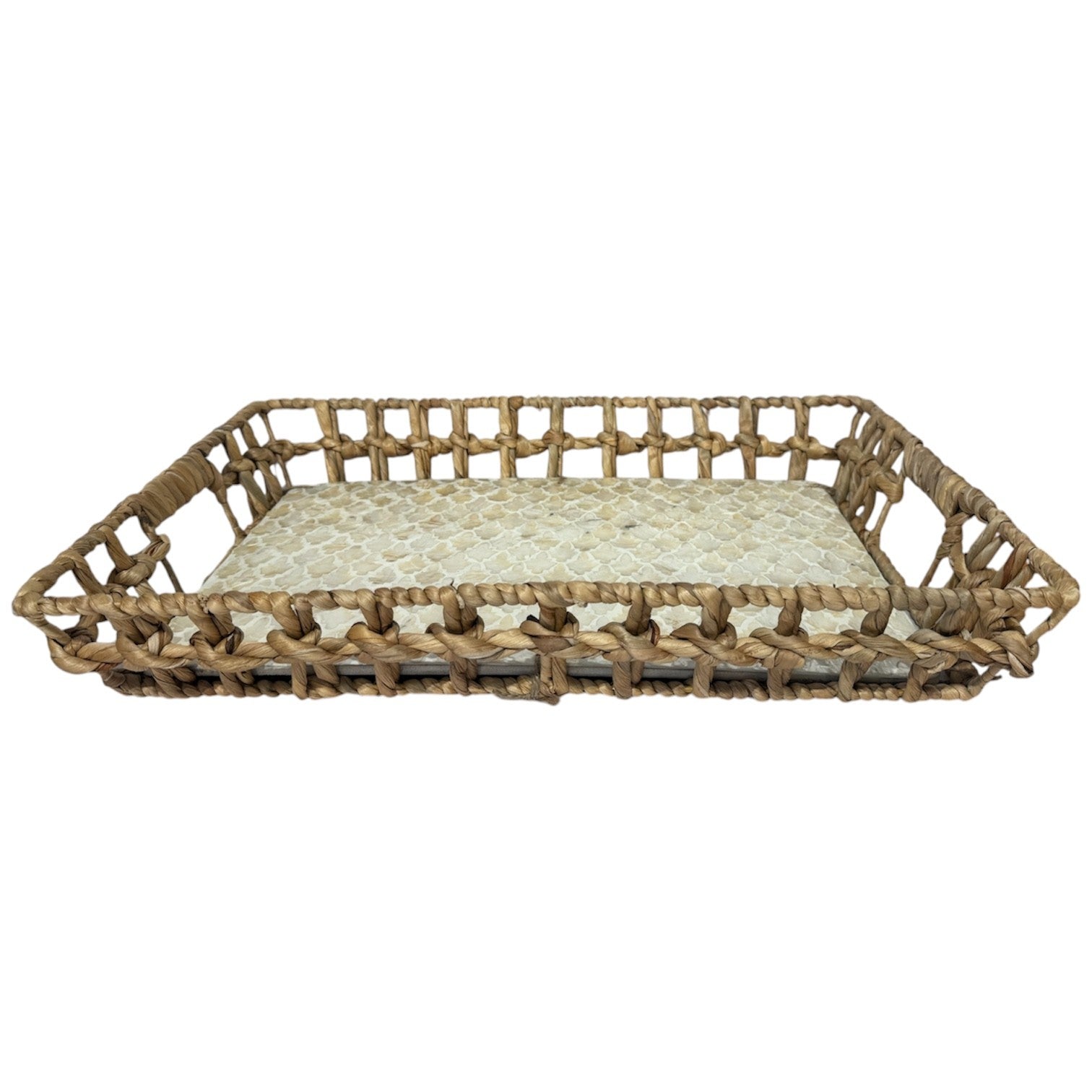Capiz Tray Pearl Inlay and Seagrass Large