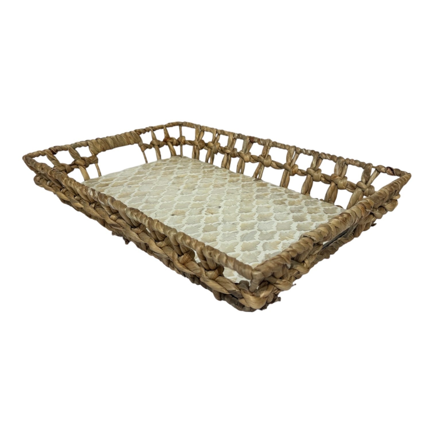Capiz Tray Pearl Inlay and Seagrass Small
